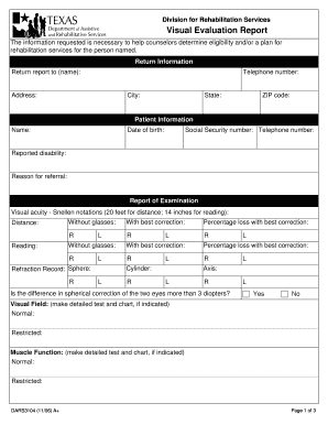 Visual Evaluation Report for Rehabilitation Services