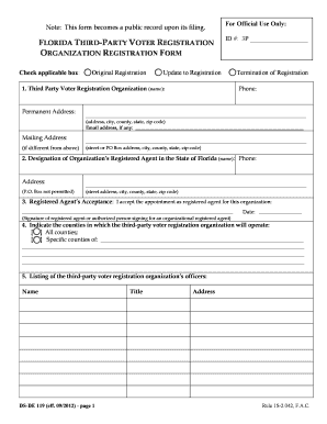 Florida Third-Party Voter Registration Organization Registration Form