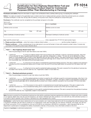 New York Non-Highway Diesel Motor Fuel Certification