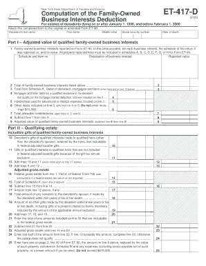 New York Family-Owned Business Interests Deduction Form ET-417-D