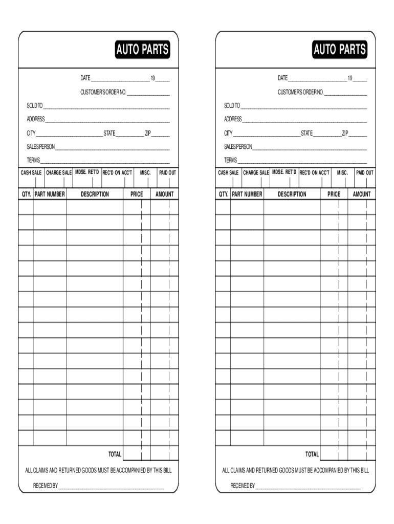 Auto Parts Invoice Template 2020 Fill and Sign Printable Template