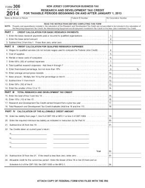 New Jersey Corporation Business Tax Form 306