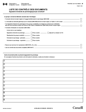 Liste de contrôle des documents
