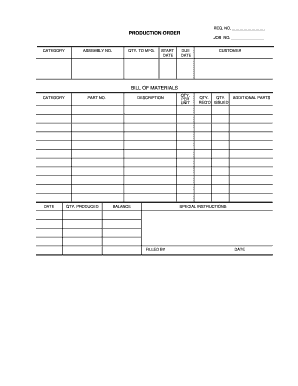 Bill of materials pdf - PRODUCTION ORDER BILL OF MATERIALS - Free Forms