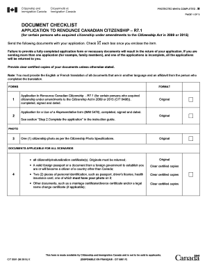 Application to Renounce Canadian Citizenship