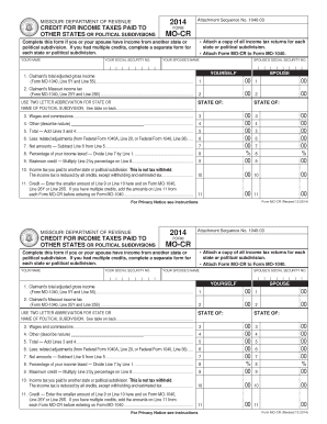 Missouri Credit for Income Taxes Paid to Other States Form