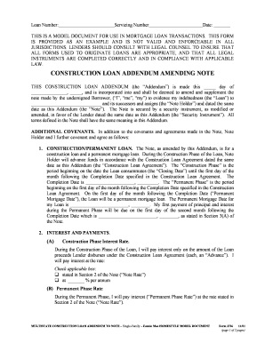 Construction Loan Addendum to Note