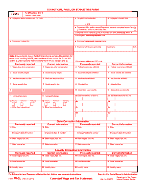 IRS Form W-2c Corrected Wage and Tax Statement