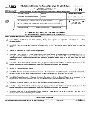 IRS Form 8453 Transmittal for e-file Return