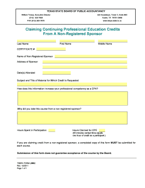 Texas CPE Credit Claim Form