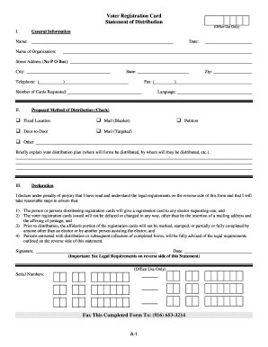 Voter Registration Card Statement of Distribution