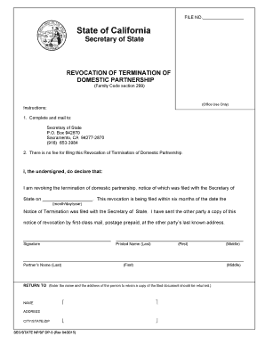 California Revocation of Termination of Domestic Partnership