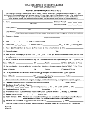Texas Department of Criminal Justice Volunteer Application