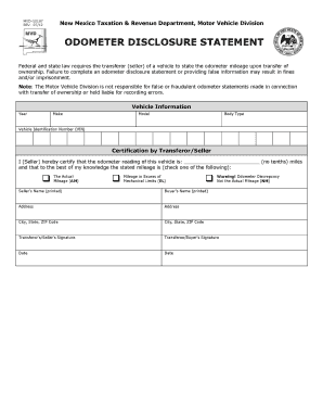 New Mexico Odometer Disclosure Statement