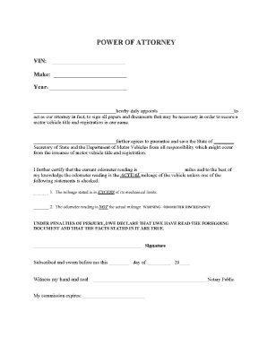 Power of Attorney for Motor Vehicle Title