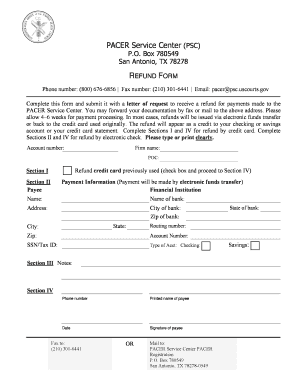 PACER Service Center Refund Form
