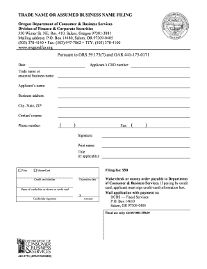 Oregon Trade Name or Assumed Business Name Filing