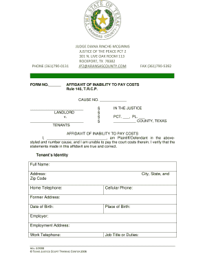 Texas Affidavit of Inability to Pay Costs