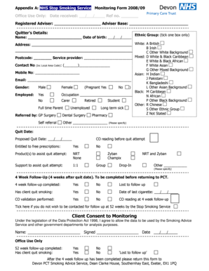 NHS Stop Smoking Service Monitoring Form