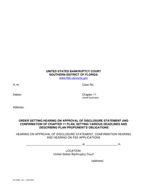 Order Setting Hearing on Approval of Disclosure Statement and Confirmation of Chapter 11 Plan