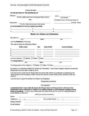 Motion for Citation by Publication Divorce with Kids