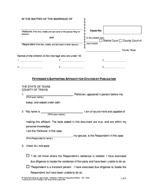 Texas Divorce Petitioner's Supporting Affidavit