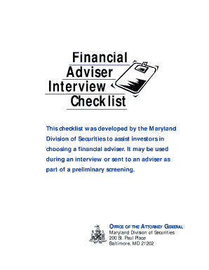 Maryland Financial Adviser Interview Checklist