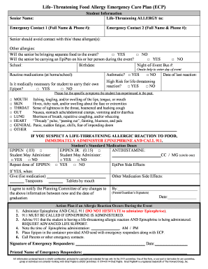 Life-Threatening Food Allergy Emergency Care Plan