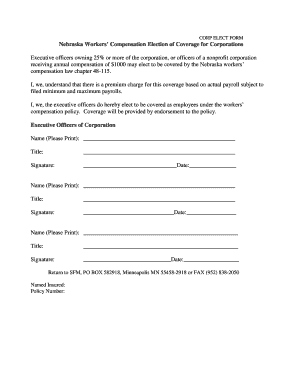Nebraska Workers' Compensation Election of Coverage for Corporations