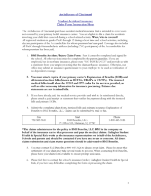 Archdiocese of Cincinnati Student Accident Insurance Claim Form