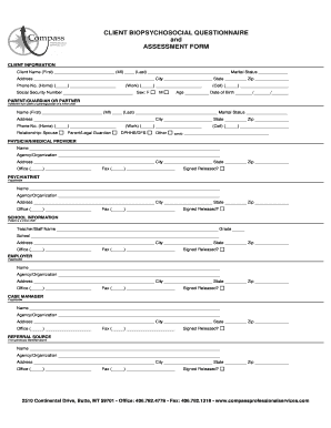 Client Biopsychosocial Questionnaire and Assessment Form