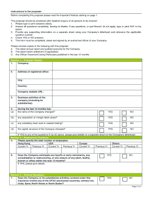ACE Elite V Directors & Officers Liability Insurance Proposal Form