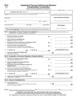 North Carolina Installment Payment Form for Self-Insured Workers' Compensation