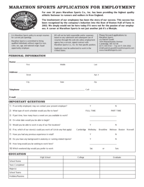 Marathon Sports Application for Employment