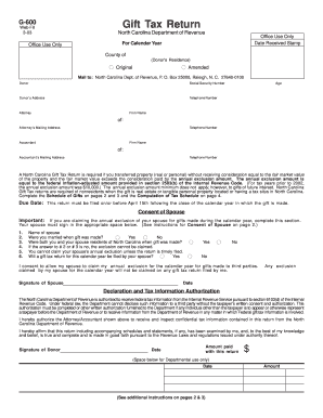 North Carolina Gift Tax Return