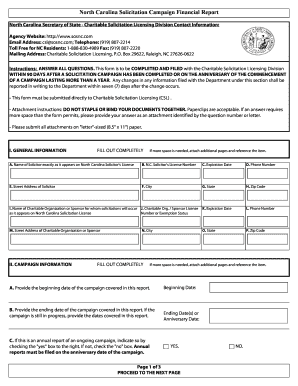 North Carolina Solicitation Campaign Financial Report