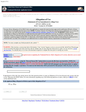 USPTO Trademark Allegation of Use Form