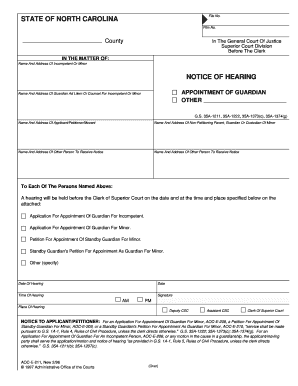 North Carolina Guardian Appointment Notice