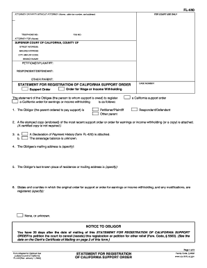 California Support Order Registration Form