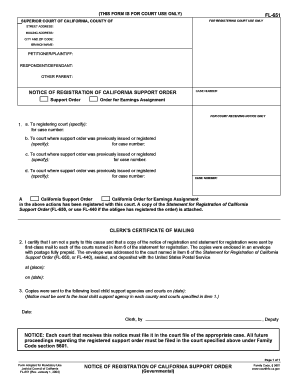Notice of Registration of California Support Order