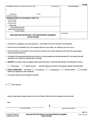 Declaration for Default or Uncontested Judgment