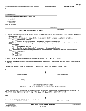 California Proof of Subscribing Witness
