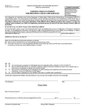 Arizona Child Care Provider Certification Statement