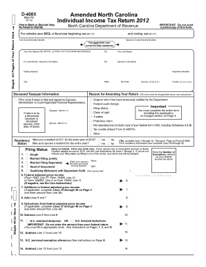 North Carolina D-400X Amended Individual Income Tax Return 2012