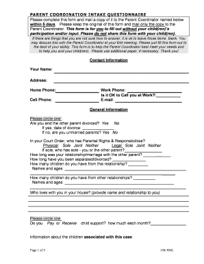 Parent Coordination Intake Questionnaire