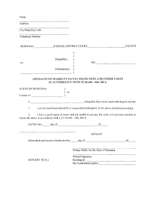 Montana Affidavit of Inability to Pay Filing Fees