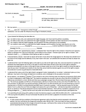 Oregon DUII Diversion Plea Form