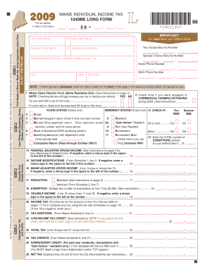 2009 Maine Individual Income Tax Form 1040ME