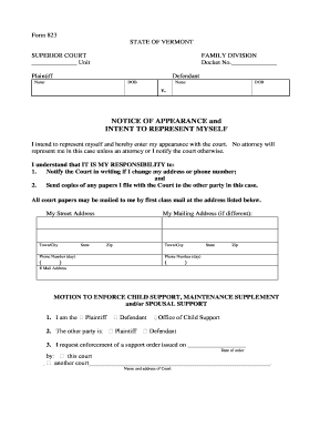 Vermont Motion to Enforce Child Support
