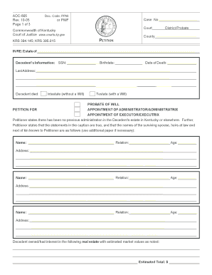 Kentucky Probate of Will and Appointment of Executor Form